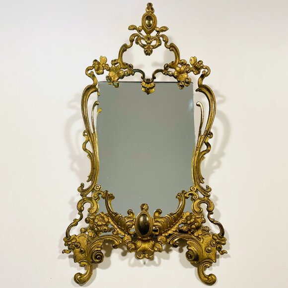 Rococo Style Gilded Brass Floral Decorated Ornate Mirror - Picture 4 of 12